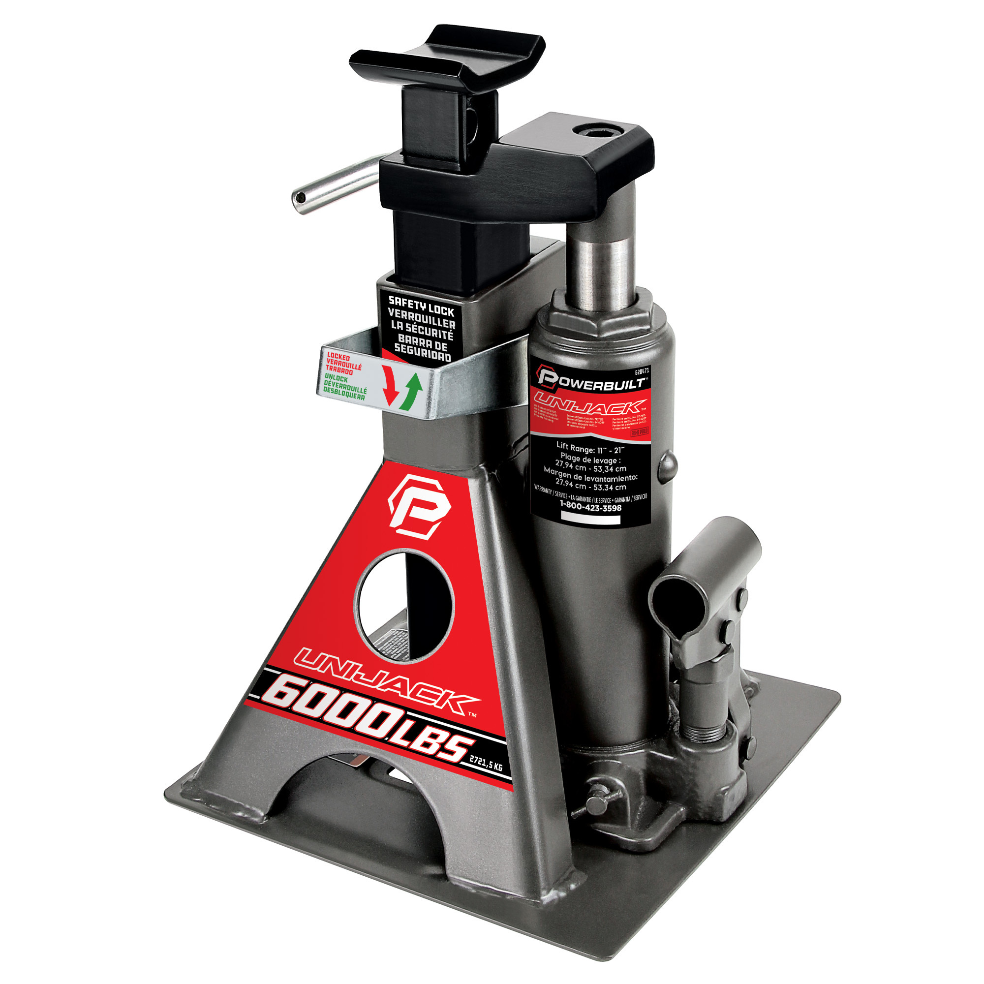 Powerbuilt, 3 Ton Unijack Bottle Jack and Jackstand in One, Lift Capacity 3 Tons, Max. Lift Height 21 in, Model# 620471
